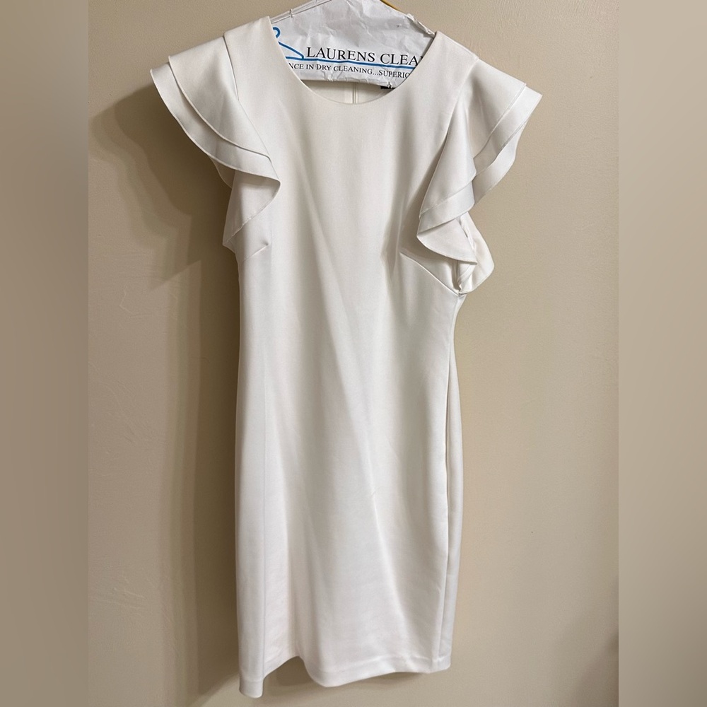 Elegant White Ruffle Sleeve Dress